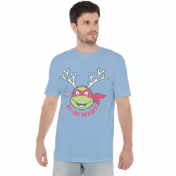 Teenage Mutant Ninja Turtles Mens Ho Ho Heroes Reindeer Christmas T-Shirt - L, Light Blue