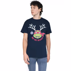 Teenage Mutant Ninja Turtles Mens Ho Ho Heroes Reindeer Christmas T-Shirt - S, Navy