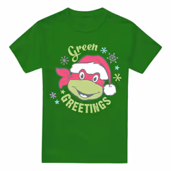 Teenage Mutant Ninja Turtles Mens Green Greetings For Christmas T-Shirt - S, Kelly Green