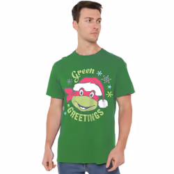Teenage Mutant Ninja Turtles Mens Green Greetings For Christmas T-Shirt - S, Kelly Green