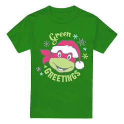 Teenage Mutant Ninja Turtles Mens Green Greetings For Christmas T-Shirt - 4XL, Kelly Green
