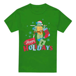 Teenage Mutant Ninja Turtles Mens Happy Holiday Sparkle Christmas T-Shirt - L, Kelly Green