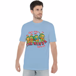 Teenage Mutant Ninja Turtles Mens The Ninja Christmas Spirit T-Shirt - M, Light Blue