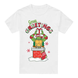 Teenage Mutant Ninja Turtles Mens Green Greetings Christmas Scene T-Shirt - XL, White