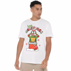 Teenage Mutant Ninja Turtles Mens Green Greetings Christmas Scene T-Shirt - 4XL, White