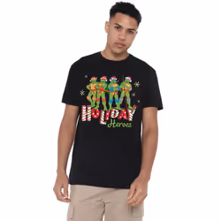 Teenage Mutant Ninja Turtles Mens Holiday Heroes Christmas T-Shirt - XXL, Black