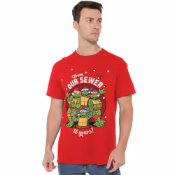 Teenage Mutant Ninja Turtles Mens Merry Christmas From Our Sewer T-Shirt - 3XL, Red