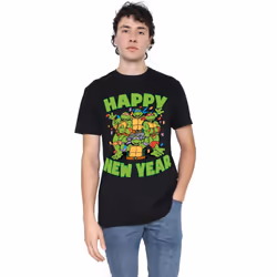 Teenage Mutant Ninja Turtles Mens Group New Year T-Shirt - 5XL, Black