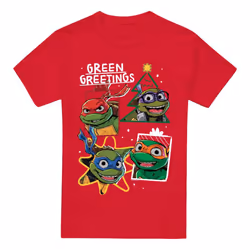 Teenage Mutant Ninja Turtles Mens Green Greetings Christmas T-Shirt - XXL, Red