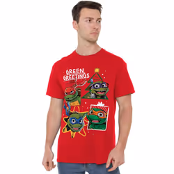 Teenage Mutant Ninja Turtles Mens Green Greetings Christmas T-Shirt - XXL, Red