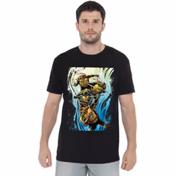 Teenage Mutant Ninja Turtles Mens Cool Rainbow Warriors T-Shirt - 5XL, Black