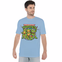Teenage Mutant Ninja Turtles Mens Classic Turtles T-Shirt - XL, Light Blue