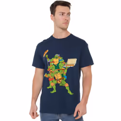 Teenage Mutant Ninja Turtles Mens Pizza Party T-Shirt - XXL, Navy
