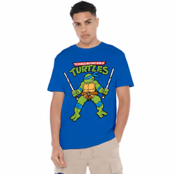 Teenage Mutant Ninja Turtles Mens Leonardo Retro T-Shirt - XL, Royal Blue