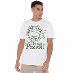 Teenage Mutant Ninja Turtles Mens But First Pizza T-Shirt - L, White