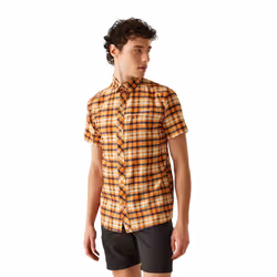 Regatta Mens Checked Packaway Travel Shirt - M, Persimmon