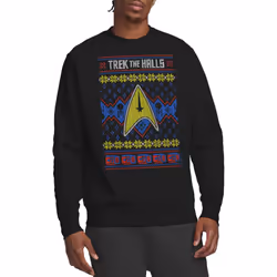 Star Trek Unisex Adult Trek the Halls Ugly Christmas Sweatshirt - M, Black