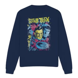 Star Trek Unisex Adult Classic Crew Illustrated Sweatshirt - S, Navy