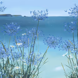 Claire Henley Summer View Of Gull Rock Canvas Print - 40cm x 40cm, Blue/Green