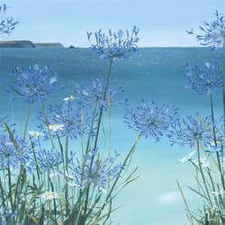 Claire Henley Summer View Of Gull Rock Canvas Print - 40cm x 40cm, Blue/Green