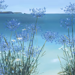 Claire Henley Summer View Of Gull Rock Canvas Print - 40cm x 40cm, Blue/Green