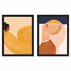 Bea Muller The Woman With The Yellow Stripes Half Sun & Half Face Framed Print Set  (Pack of 2) - 40cm x 30cm, Black/Multicol ...