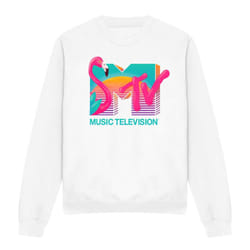 MTV Unisex Adult Vibrant Flamingo Sunset Sweatshirt - XXL, White