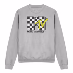 MTV Unisex Adult Checkerboard Logo Sweatshirt - L, Sport Heather