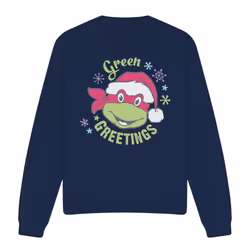 Teenage Mutant Ninja Turtles Unisex Adult Green Greetings For Christmas Sweatshirt - XXL, Navy