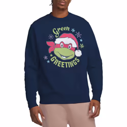 Teenage Mutant Ninja Turtles Unisex Adult Green Greetings For Christmas Sweatshirt - XXL, Navy