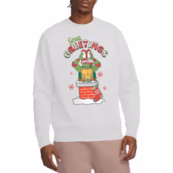 Teenage Mutant Ninja Turtles Unisex Adult Green Greetings Christmas Scene Sweatshirt - S, White