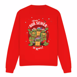 Teenage Mutant Ninja Turtles Unisex Adult Merry Christmas From Our Sewer Sweatshirt - L, Red