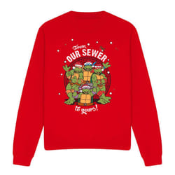 Teenage Mutant Ninja Turtles Unisex Adult Merry Christmas From Our Sewer Sweatshirt - L, Red