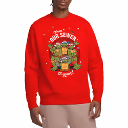 Teenage Mutant Ninja Turtles Unisex Adult Merry Christmas From Our Sewer Sweatshirt - XXL, Red