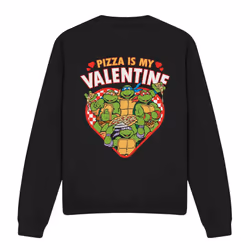 Teenage Mutant Ninja Turtles Unisex Adult Pizza Is My Valentine Sweatshirt - XXL, Black
