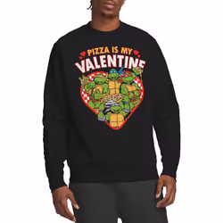 Teenage Mutant Ninja Turtles Unisex Adult Pizza Is My Valentine Sweatshirt - XXL, Black
