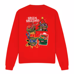 Teenage Mutant Ninja Turtles Unisex Adult Green Greetings Christmas Sweatshirt - XL, Red