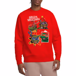 Teenage Mutant Ninja Turtles Unisex Adult Green Greetings Christmas Sweatshirt - XL, Red