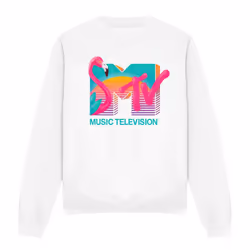 MTV Unisex Adult Vibrant Flamingo Sunset Sweatshirt - XL, White