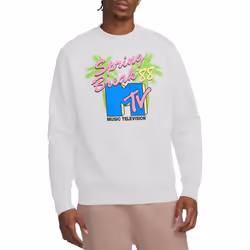 MTV Unisex Adult Spring Break Neon Palm Trees Sweatshirt - XL, White