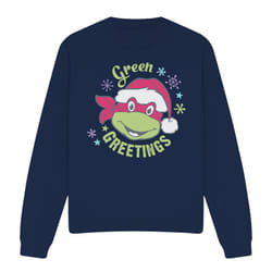 Teenage Mutant Ninja Turtles Unisex Adult Green Greetings For Christmas Sweatshirt - L, Navy