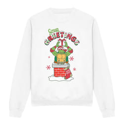 Teenage Mutant Ninja Turtles Unisex Adult Green Greetings Christmas Scene Sweatshirt - XXL, White