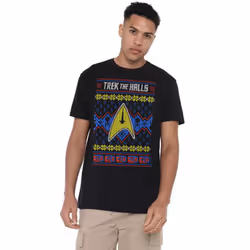 Star Trek Mens Trek the Halls Ugly Christmas T-Shirt - M, Black