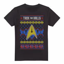Star Trek Mens Trek the Halls Ugly Christmas T-Shirt - XL, Black