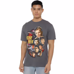 Star Trek Mens Classic Crew T-Shirt - S, Charcoal