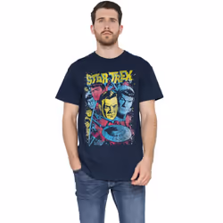 Star Trek Mens Classic Crew Illustrated T-Shirt - M, Navy