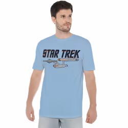 Star Trek Mens Enterprise Logo T-Shirt - S, Light Blue