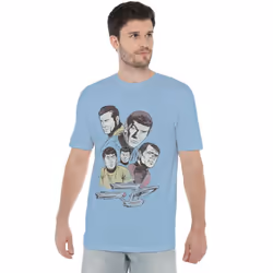 Star Trek Mens Retro Crew T-Shirt - S, Light Blue