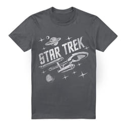 Star Trek Mens Through Space T-Shirt - S, Charcoal