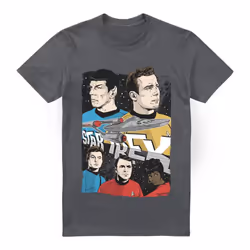 Star Trek Mens Illustrated Crew T-Shirt - S, Charcoal